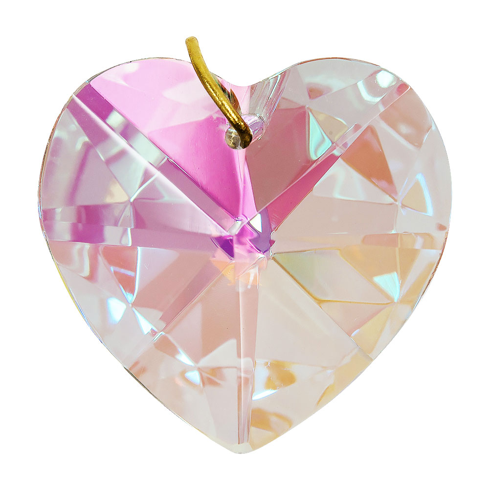 Hanging Aurora Borealis Crystal Heart Prism Pendant 1.1 inches