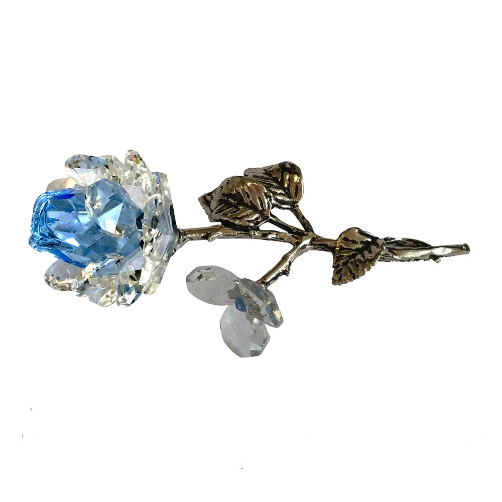 Milano Light Blue Crystal Rose with Metal Stem  