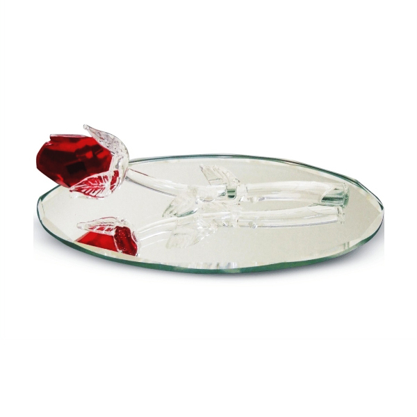 Crystal Red Rose on Oval Mirror