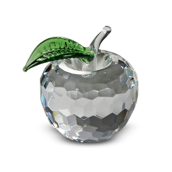 Crystal Apple with Green Leaf 2.25 inches