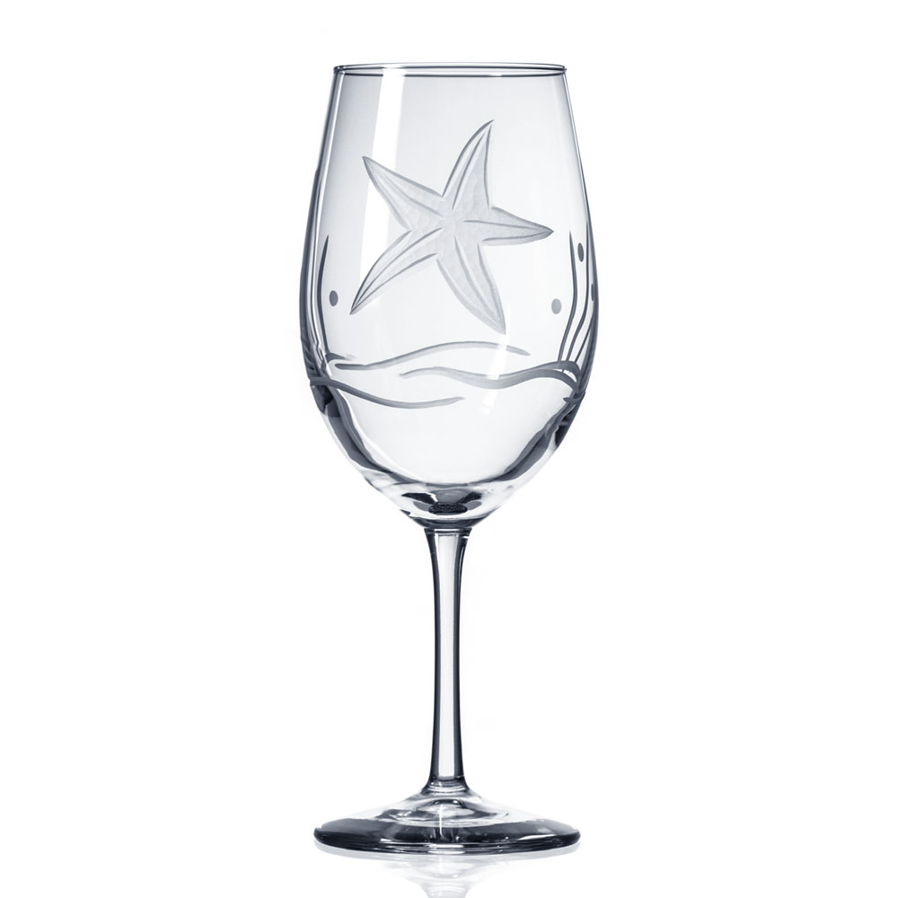 Starfish Etched White Wine Glass by Roth Glass made in USA