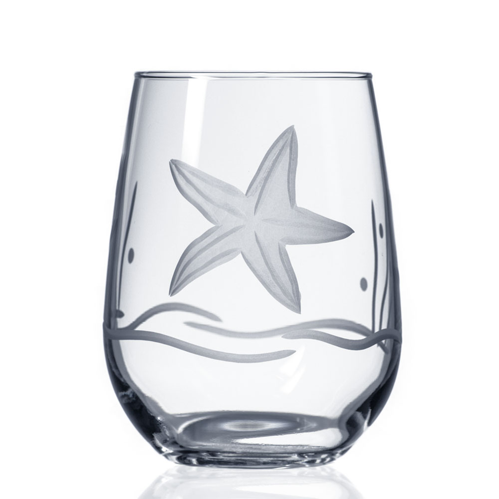 Starfish Etched Wine Glass Tumbler by Roth Glass 17 oz.