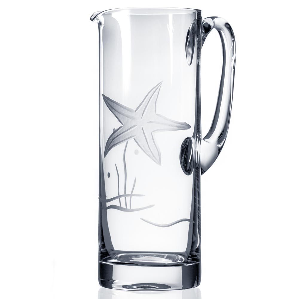 Rolf Glass Starfish Glass Pitcher 35 oz. Etched Starfish Pitcher