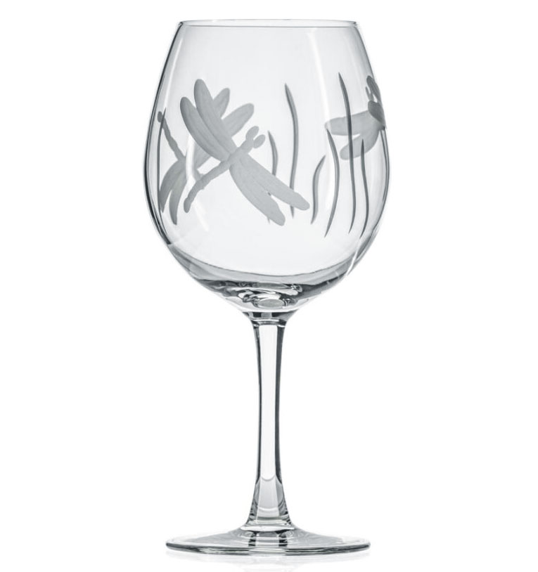 Rolf Glass Etched Dragonfly Balloon Wine Glass 18 oz. Dragonfly Wine Goblets