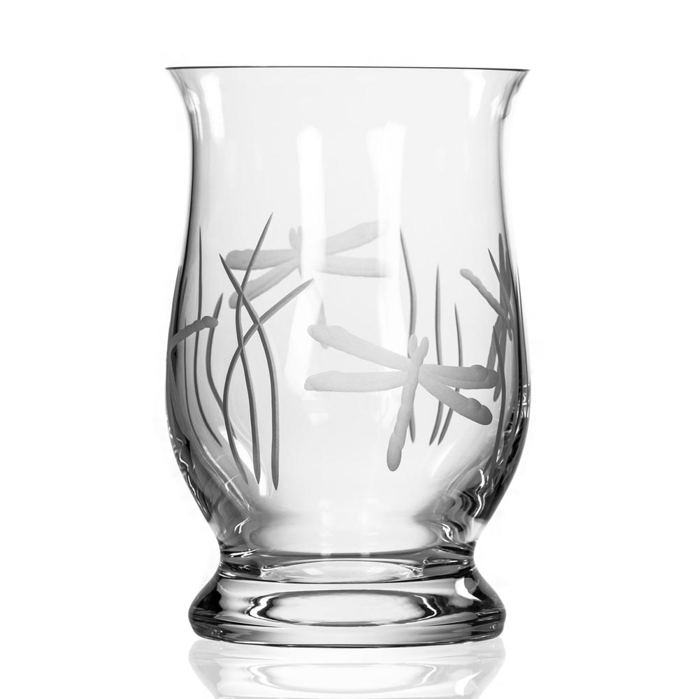 Dragonfly Etched Hurricane Candle Holder by Roth Glass
