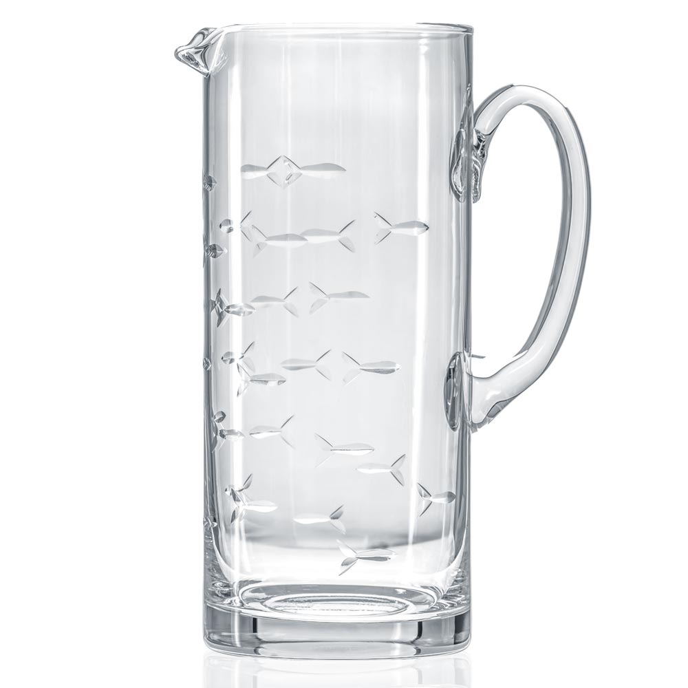 Martini Pitcher with a School of Fish diamond wheel engraved design. 44 oz. Rolf Glass made in Mt. Pleasant, PA USA