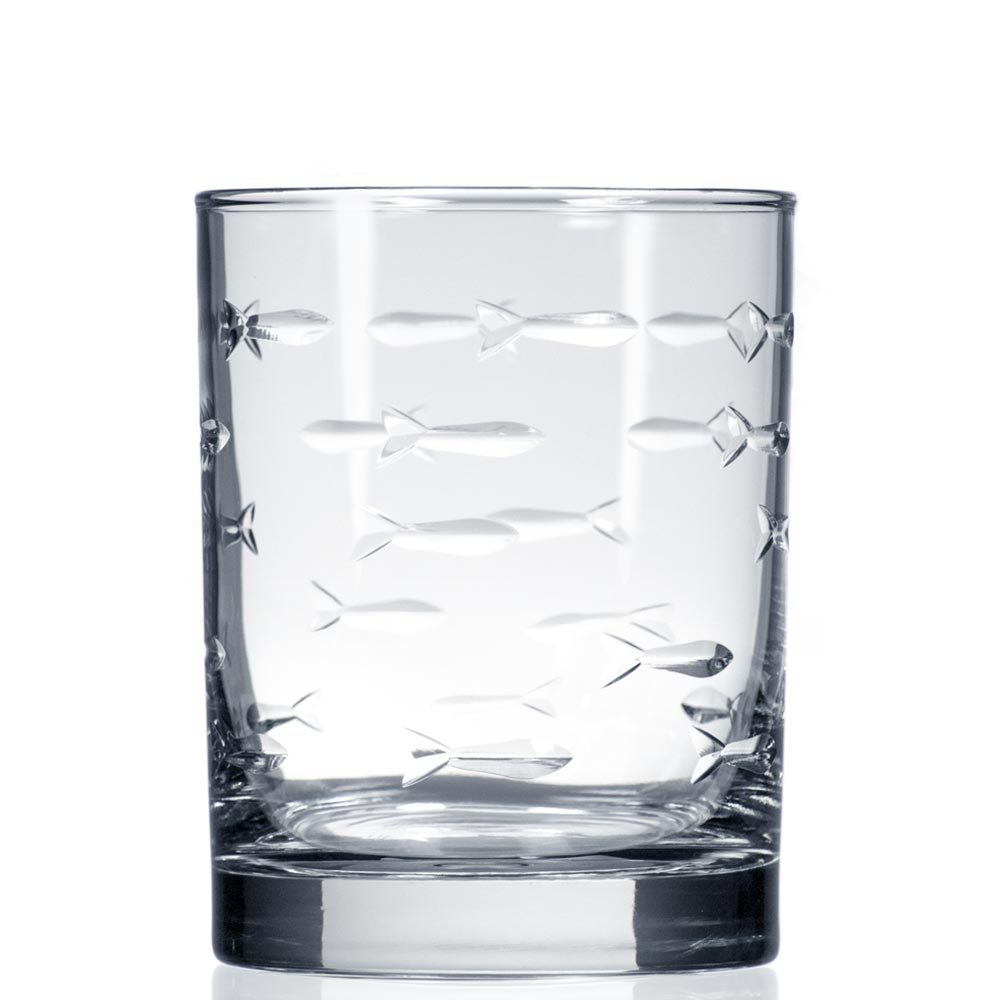 School of Fish Double Old Fashioned Whiskey Glasses 14 oz. by Rolf Glass  (Set of 4)