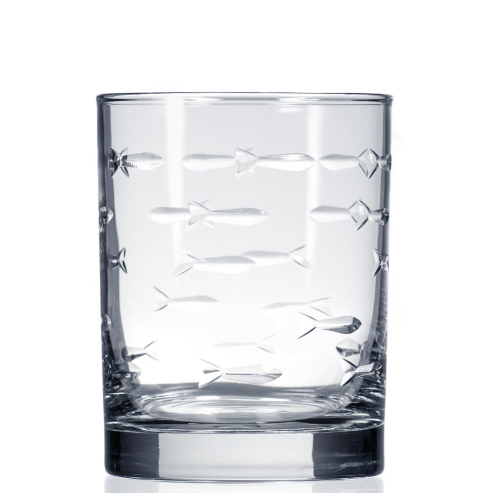 School of Fish Double Old Fashioned Whiskey Glasses 13 oz. Set of 4 by Rolf Glass