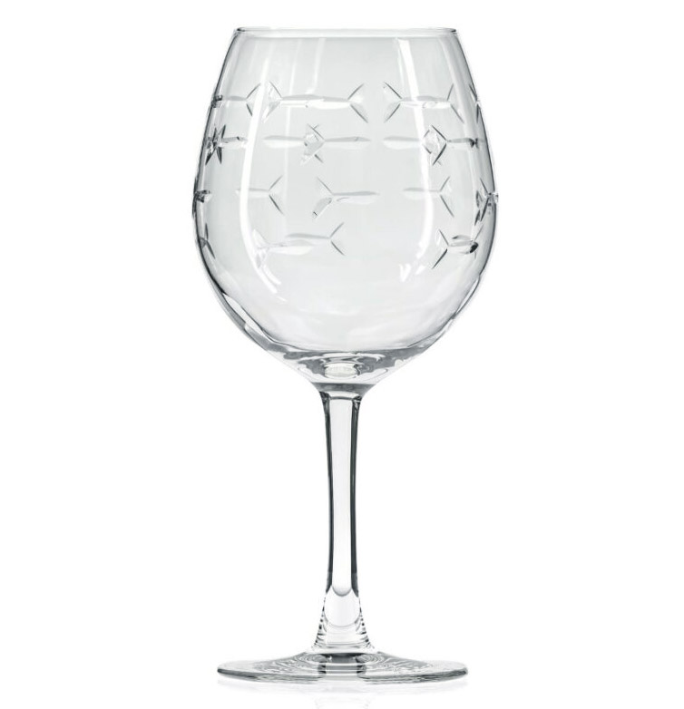 Rolf Glass Etched School of Fish Balloon Wine Glasses 18 oz.