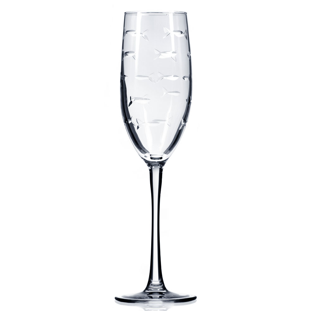 School of Fish Champagne Flutes 8 oz. Set of 4 by Rolf Glass