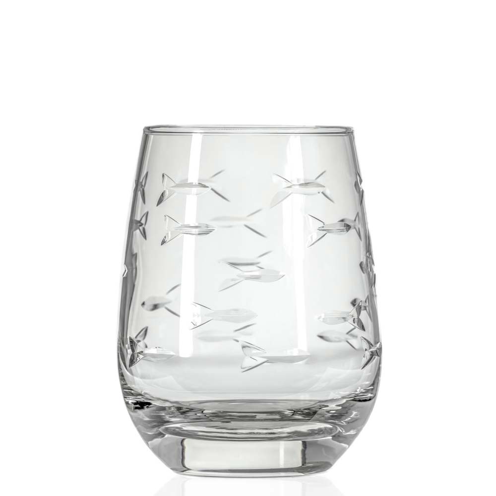 School of Fish Stemless Wine Glass Tumbler 15 oz. Set of 4 by Rolf Glass