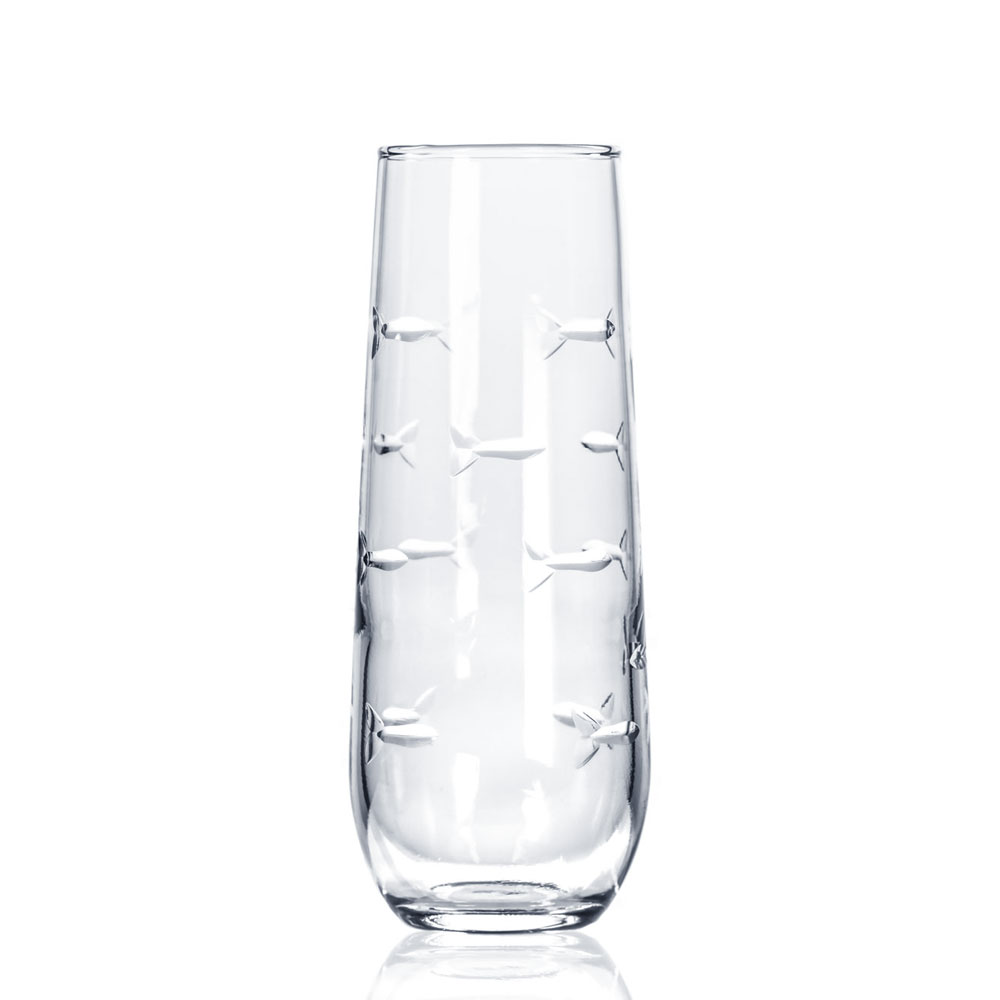 School of Fish Stemless Champagne Flutes 8 oz. Set of 4 by Rolf Glass