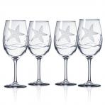 Starfish Etched White Wine Glasses by Roth Glass Set of 4 made in USA