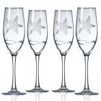 Starfish Etched Champagne Flutes By Rolf Glass 8 oz. Set of 4 