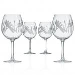 Rolf Glass Etched Dragonfly Balloon Wine Glasses 18 oz.  Set of 4 Dragonfly Wine Goblets