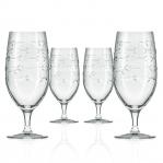 School of Fish Footed Pilsner Beer Glasses by Rolf Glass 16 oz. Footed Water Glasses, Ice Tea Glassware - Set of 4