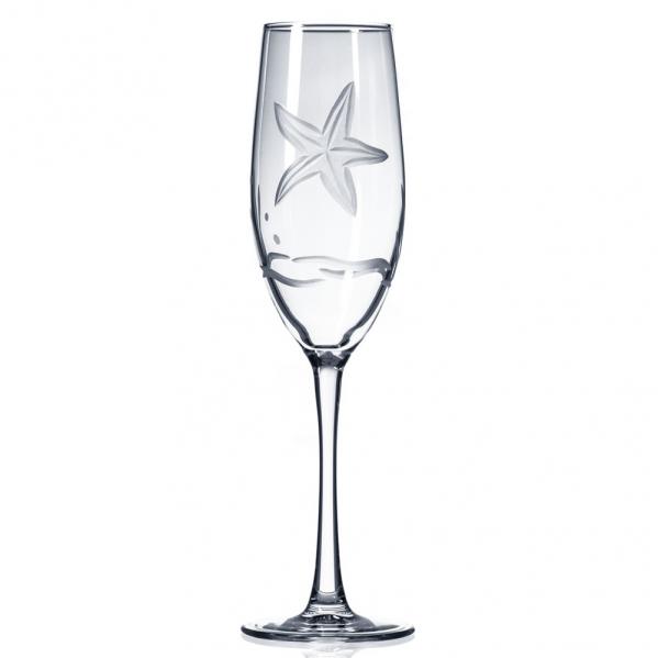 Starfish Etched Champagne Flutes By Rolf Glass 8 oz.