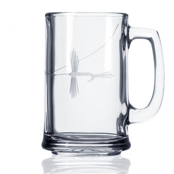 Fly Fishing Beer Mug by Rolf Glass Made in USA. Diamond etched fishing fly in glass