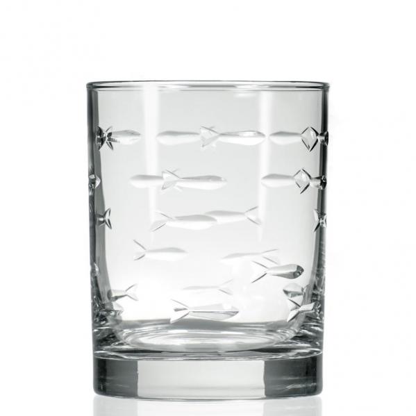 School of Fish Double Old Fashioned Whiskey Glasses 13 oz. Set of 4 by Rolf Glass