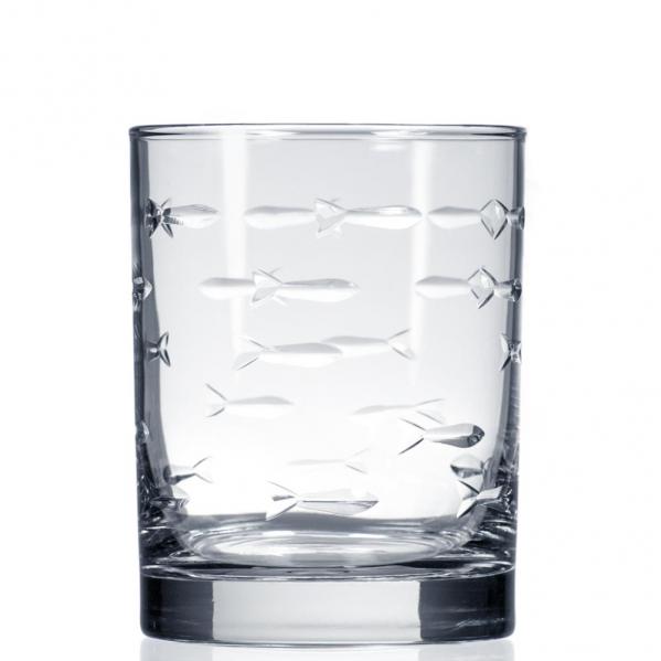 School of Fish Double Old Fashioned Whiskey Glasses 14 oz. Set of 4 by Rolf Glass