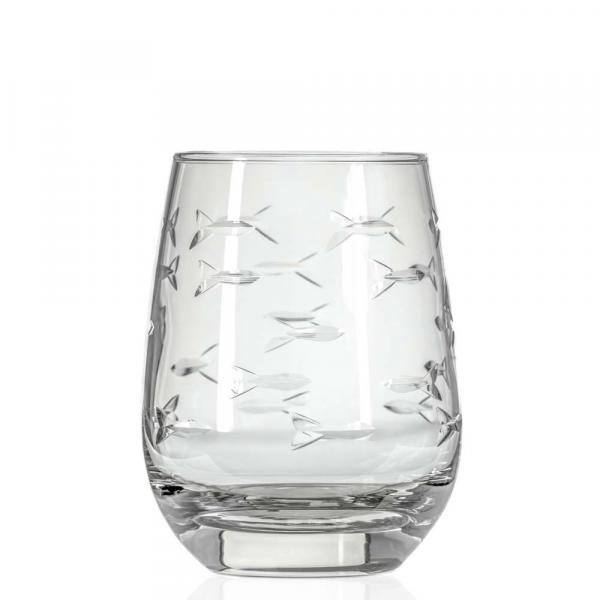 School of Fish Stemless Wine Glass Tumbler 15 oz. Set of 4 by Rolf Glass
