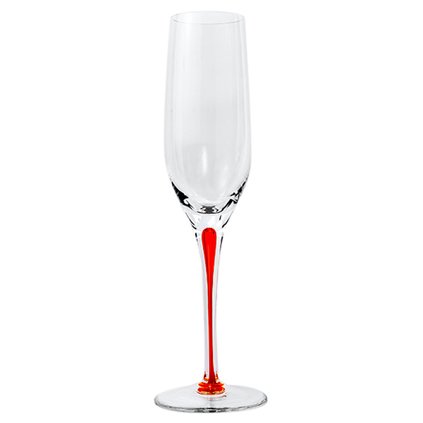 Orange Stem Crystal Champagne Flutes 7 oz (Set of 2)