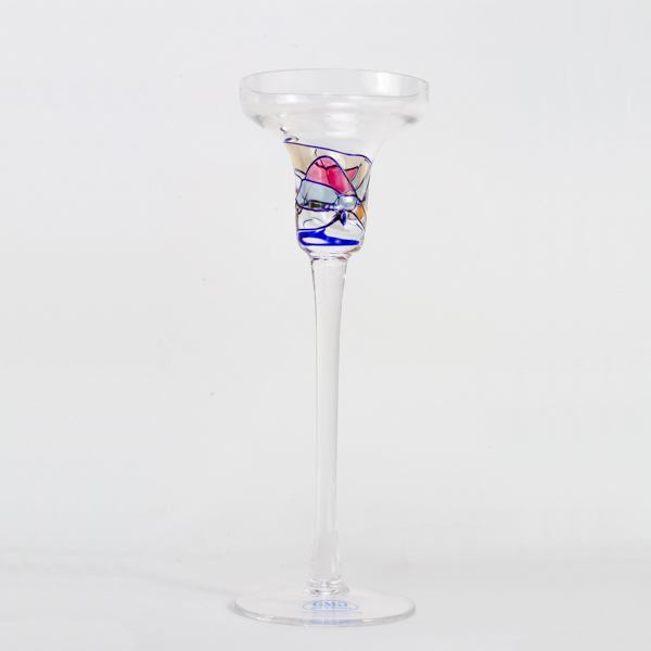  Martini Glass Candle Holder with Blue Stem and Hand