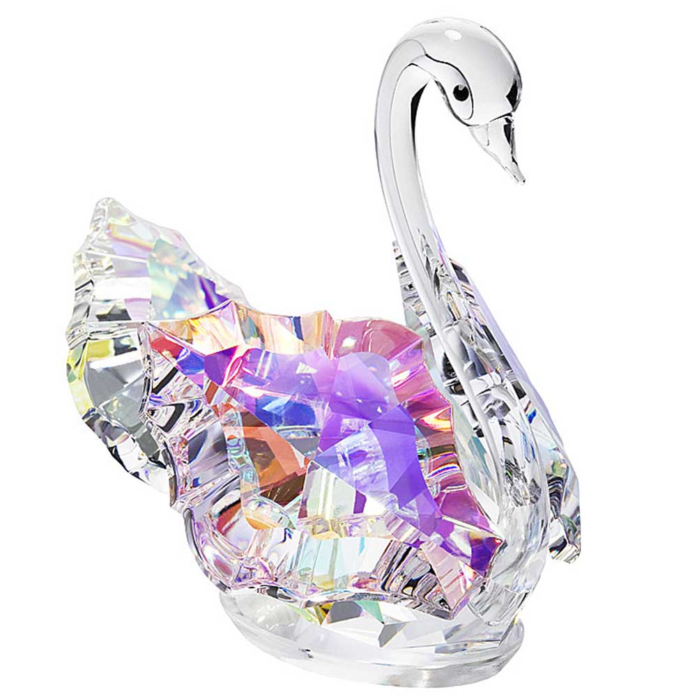 Crystal Aurora Borealis Swan Figurine by Preciosa 2.9 Inches