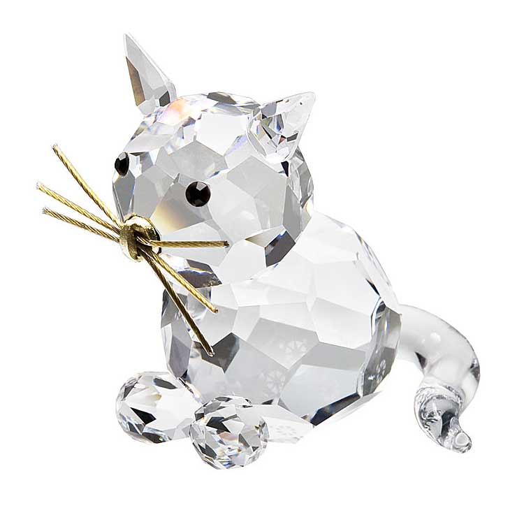 Preciosa Crystal Cat Figurine With Gold Whiskers