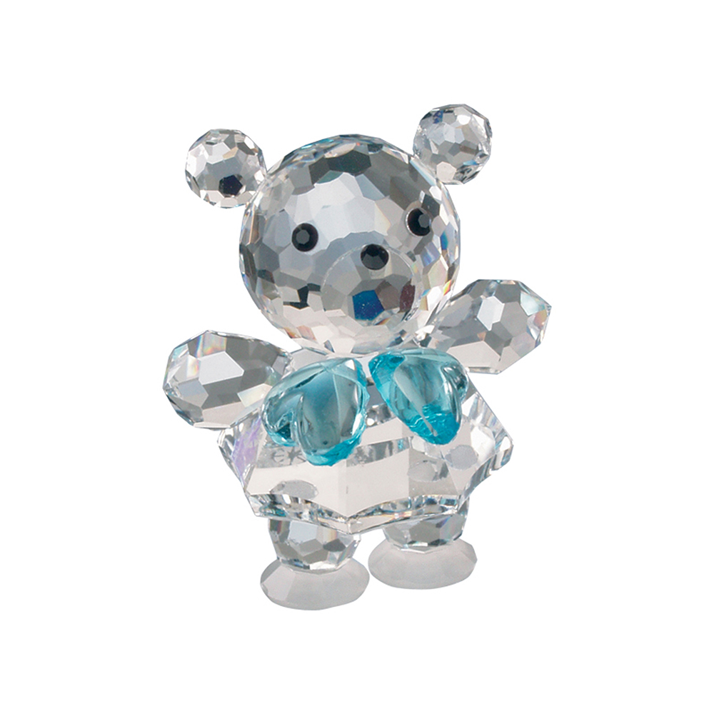 Preciosa Crystal Baby Bear Figurine with Blue Bow Tie