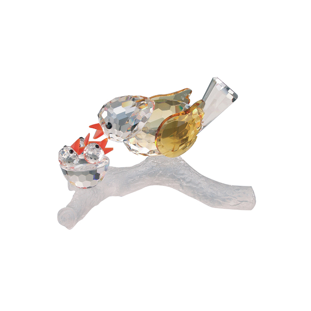 Preciosa Crystal Mother Bird Feeding Her Babies Figurine