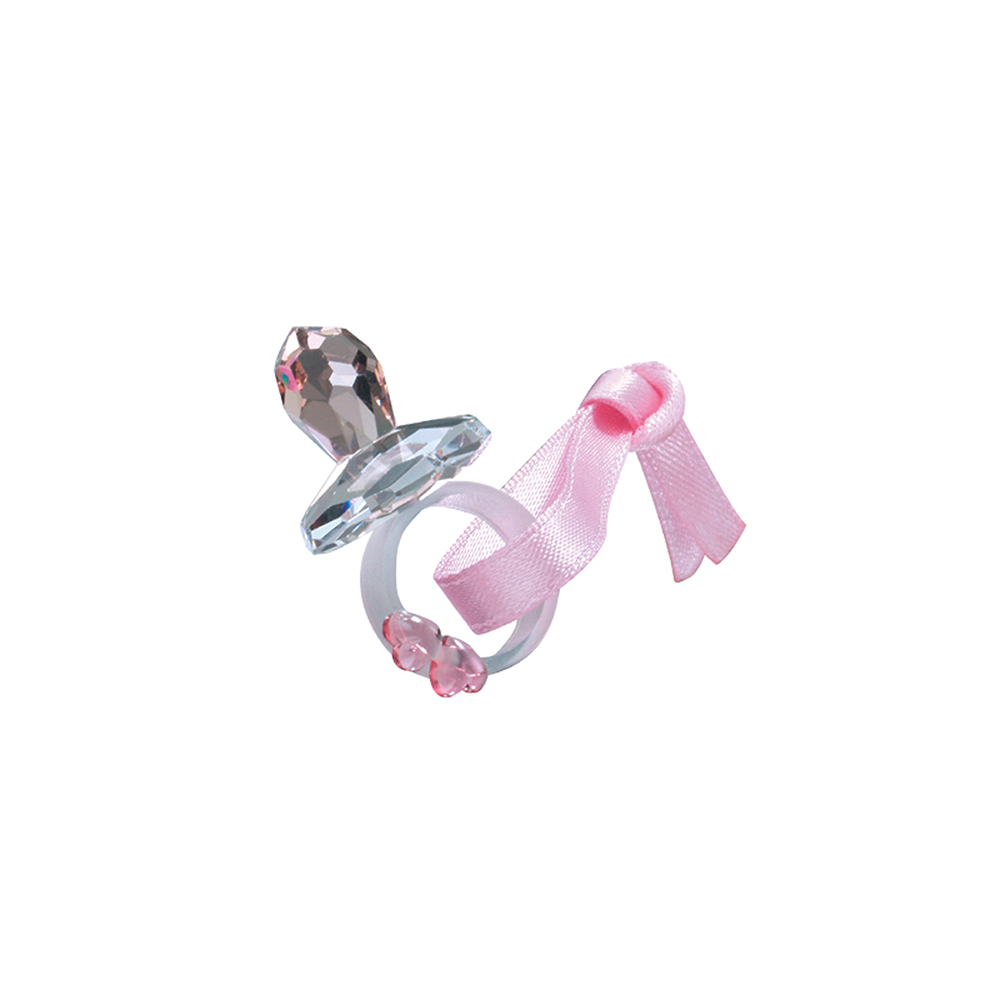 Preciosa Crystal Pink Pacifier with Pink Ribbon and Hearts