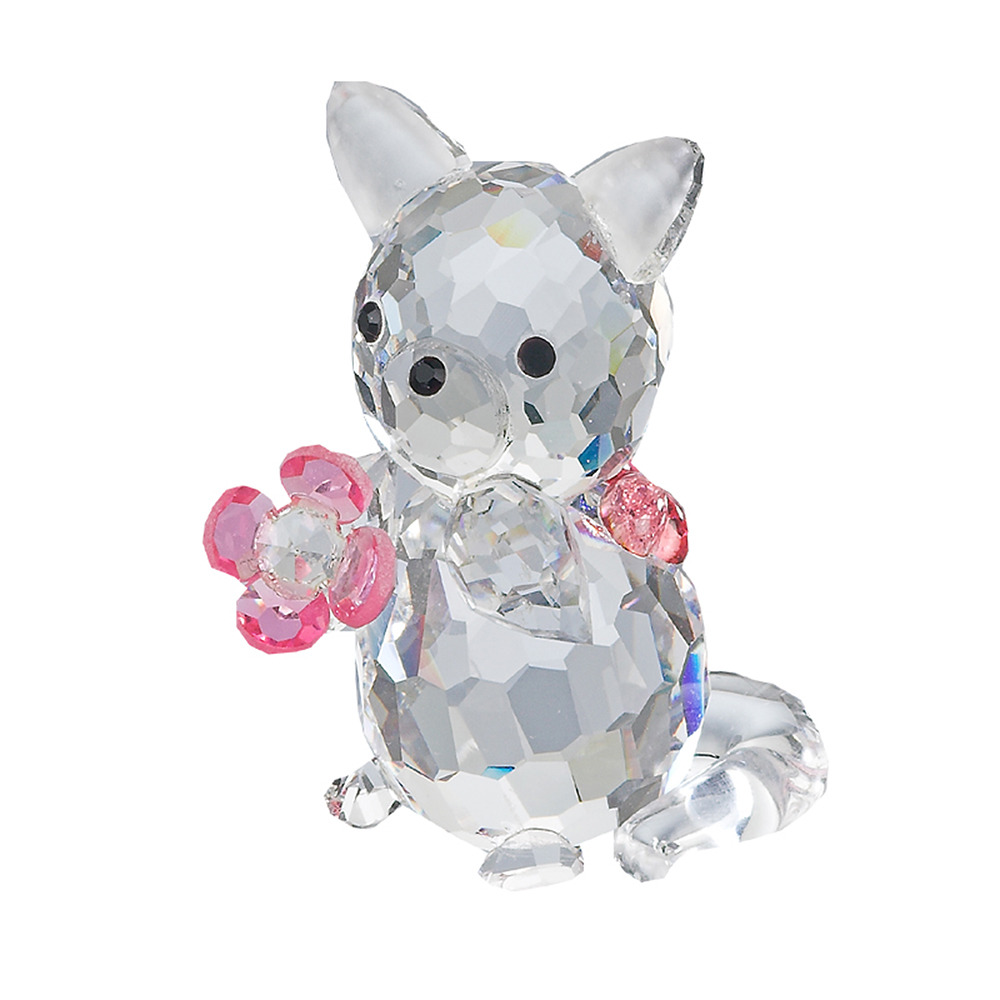 Preciosa Crystal Kitten Figurine with Pink Flower