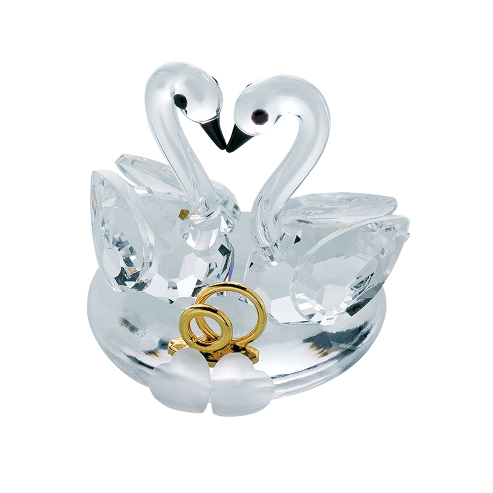 Preciosa Crystal Nuptial Swan Couple with hearts and gold rings