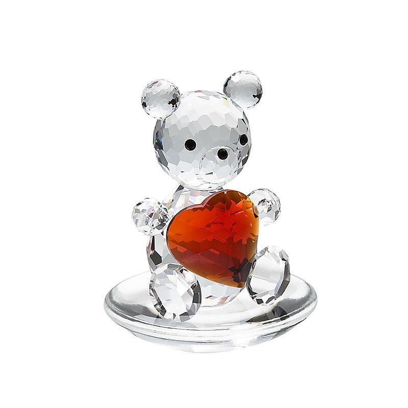 Preciosa Crystal Bear with Big Red Heart Figurine