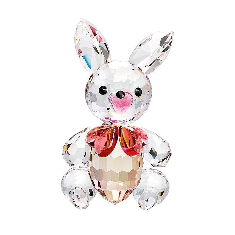 Preciosa Crystal Bunny Figurine with Pink Bow Tie