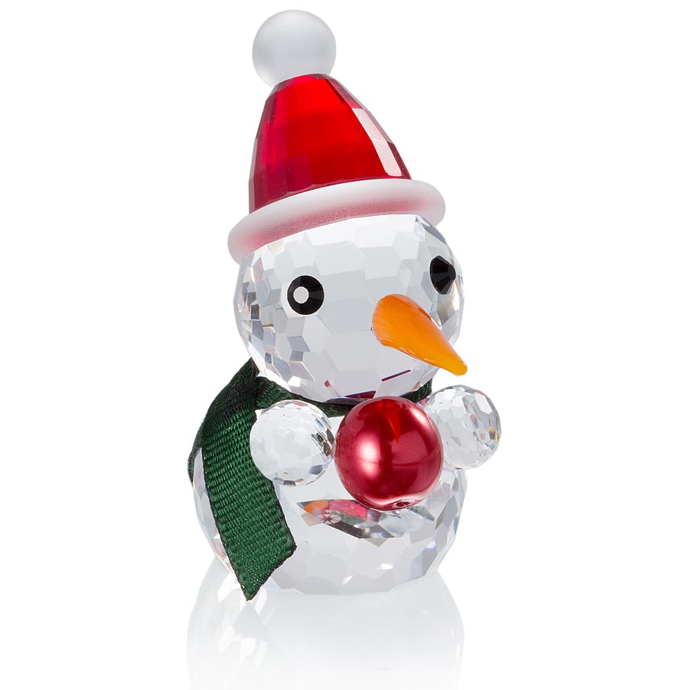 Crystal Figurine Santa Snowman holding Red Pearl, AllThingsCrystal