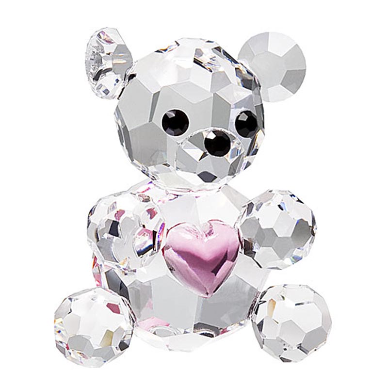 Preciosa Miniature Crystal Bear Figurine with Pink Heart