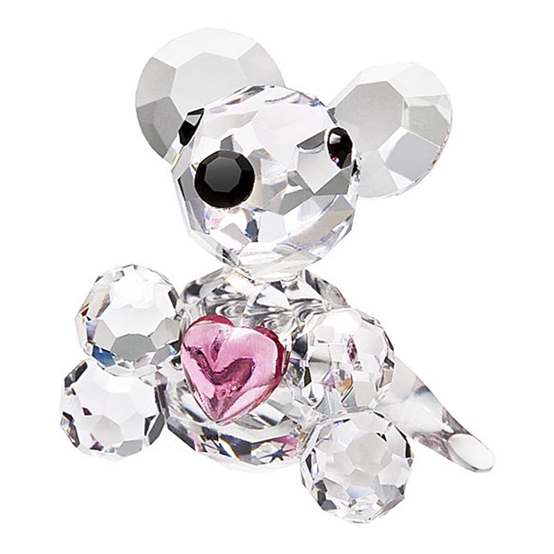 Preciosa Miniature Crystal Mouse Figurine with Pink Heart