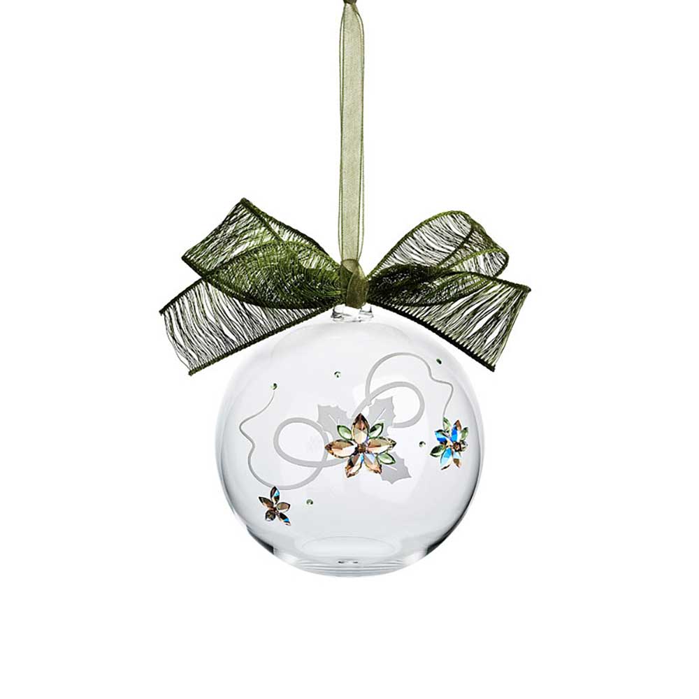 Preciosa Crystal Ball Ornament with Poinsettia Design