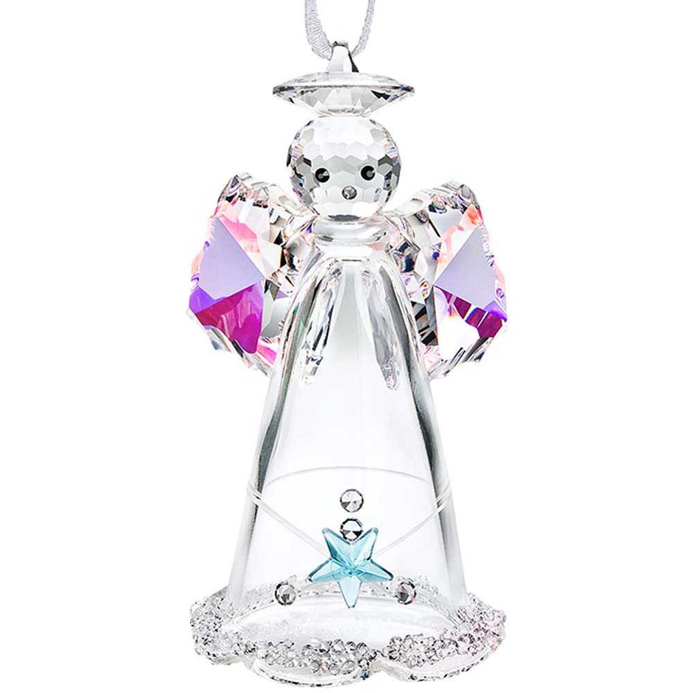 Preciosa Hanging Crystal Angel Figurine with Aurora Borealis Wings and Blue Star