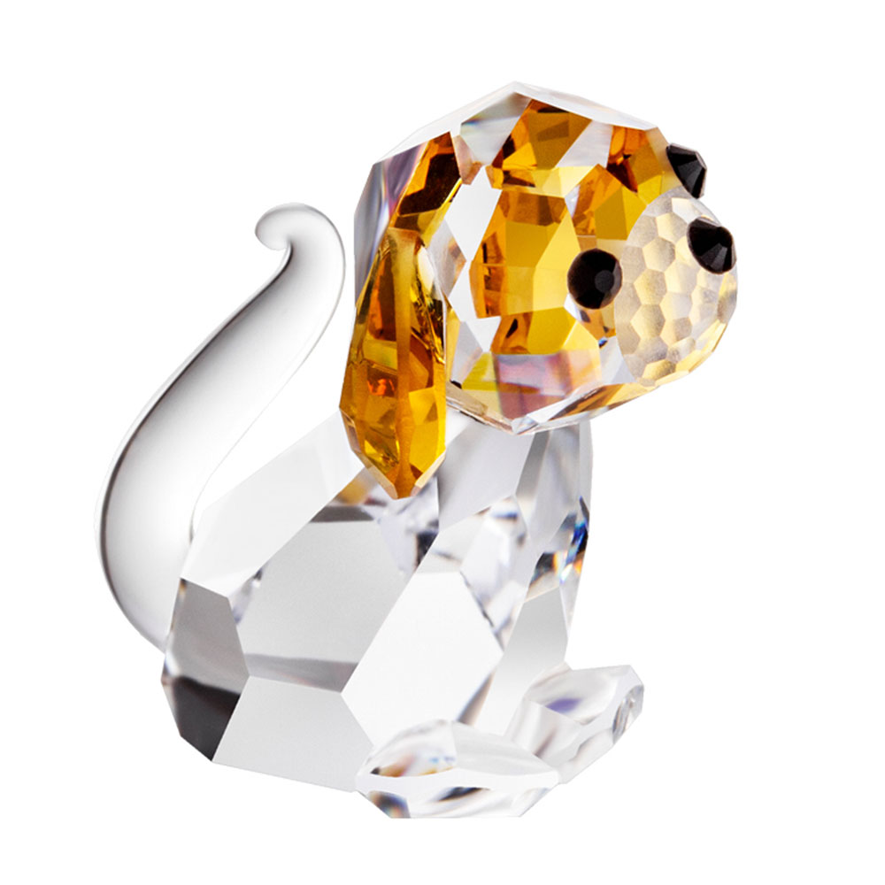 Preciosa Miniature Crystal Dog Figurine with Amber Ears