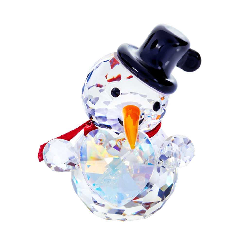 Preciosa Crystal Snowman Figurine with Top Hat and Big Heart
