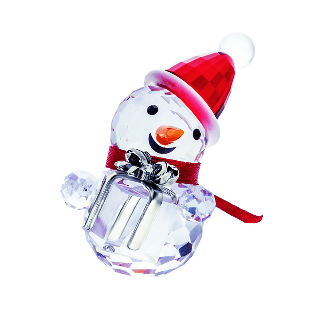Preciosa Crystal Snowman with Red Scarf Holding Gift