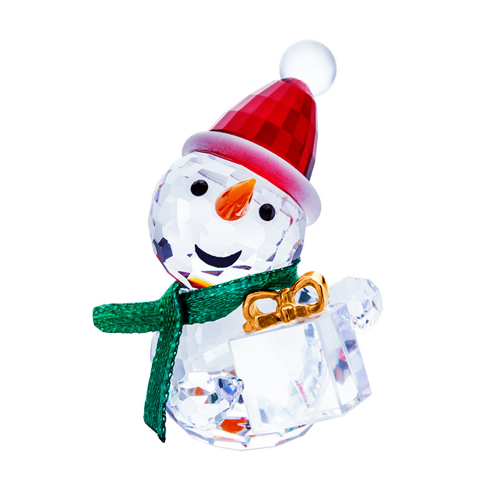 Preciosa Crystal Snowman with Green Scarf Holding Christmas Gift