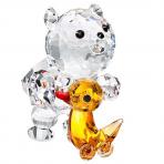 Crystal Baby Bear playing with its Toy Duck Figurine by Preciosa 