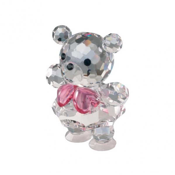 Preciosa Crystal Baby Bear Figurine with Pink Bow Tie