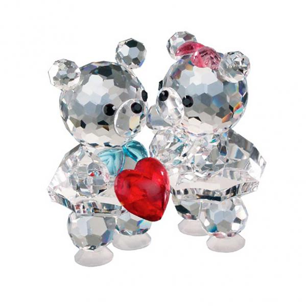 Preciosa Crystal Bear Couple with Red Heart Figurine