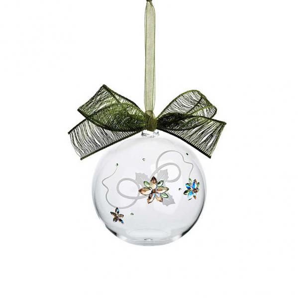 Preciosa Crystal Ball Ornament with Poinsettia Design