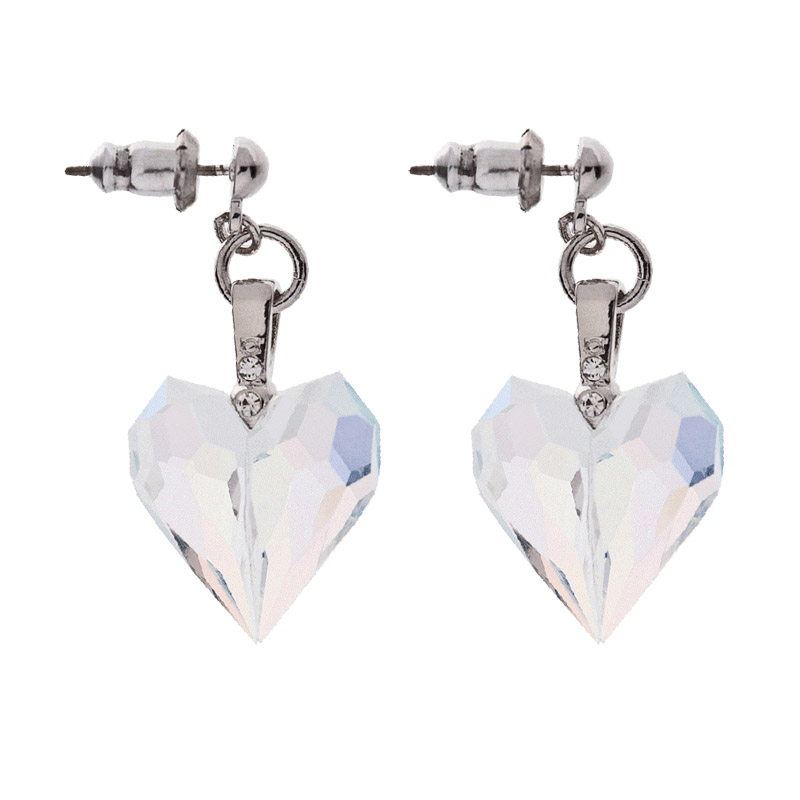 Preciosa Aurora Borealis Crystal Drop Heart Earrings, Amour